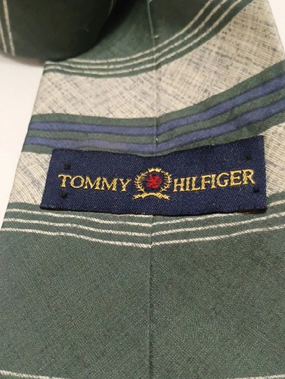 Tommy Hilfiger Green, Burgundy & Cream Striped Crest Tie 55
